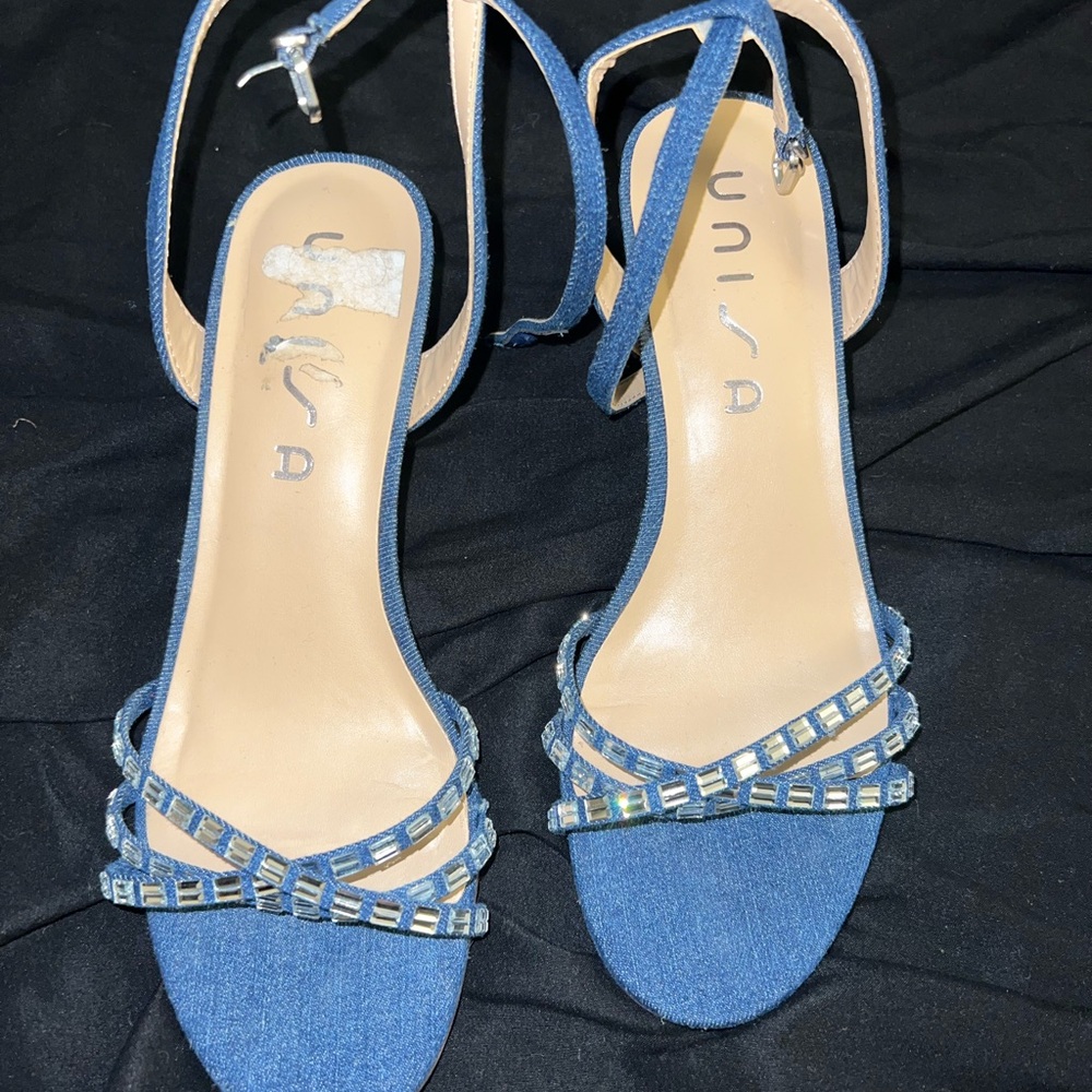 Unisa Blue Denim Strappy Embellished Heel Sandals